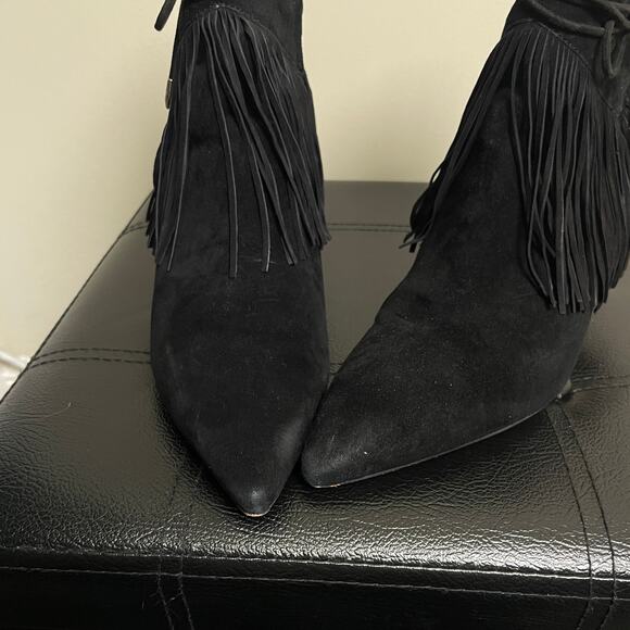 Sam Edelman Sexy Black Fringe Stiletto Heel Bootie Suede Black 9 - Picture 4 of 7